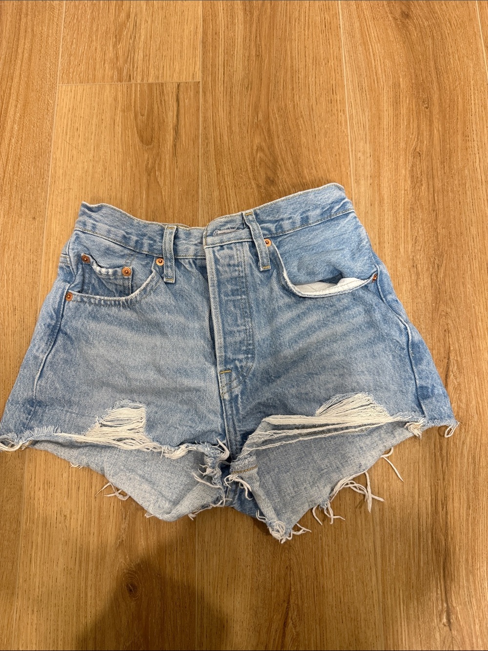 Levi's Light Blue Distressed High-Waist Denim Shorts